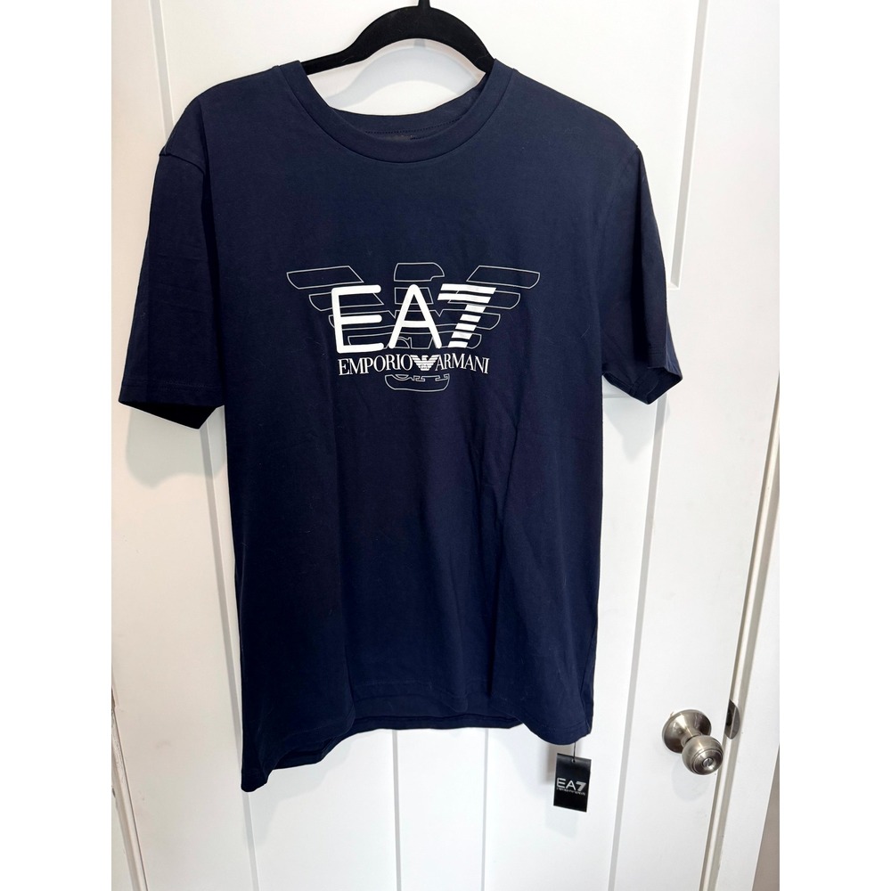 EA7 Emporio Armani Men's Medium Navy Blue Logo Graphic Crew Neck T-Shirt NWT